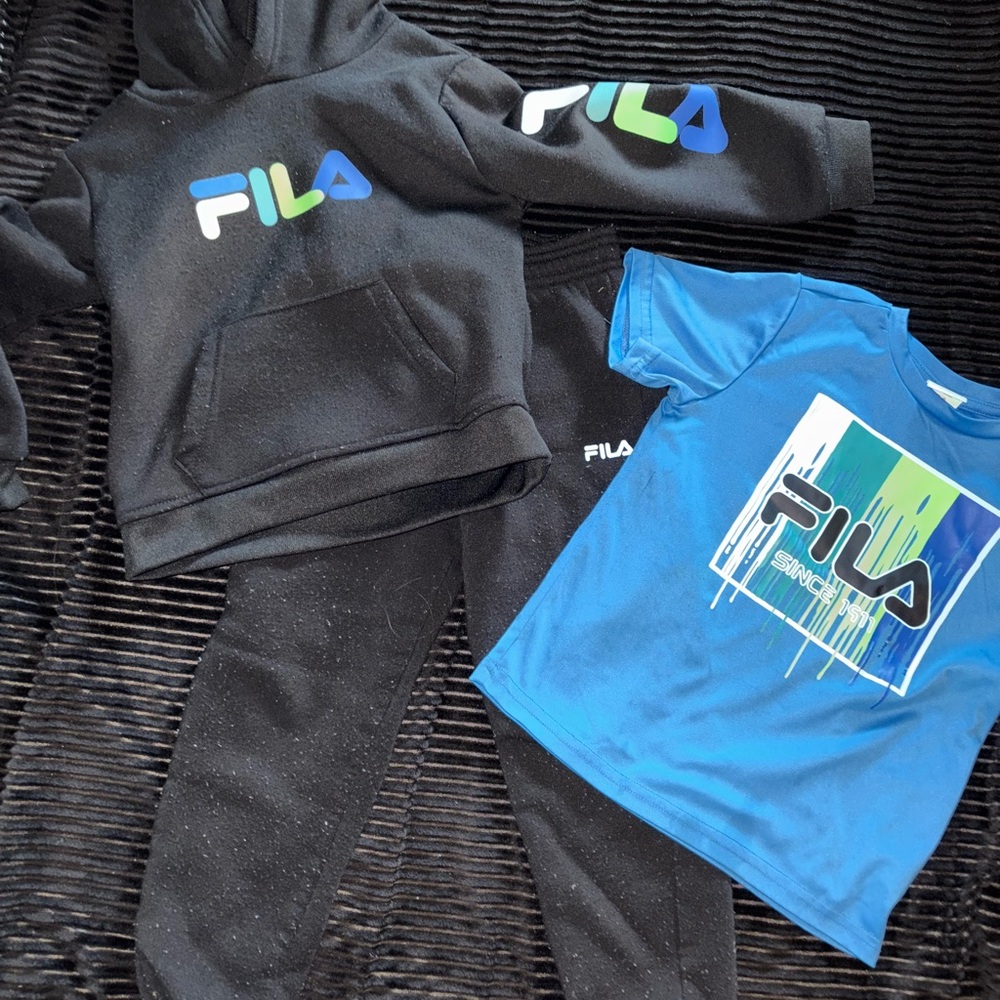 Fila Black Hoodie and Blue Tee Set